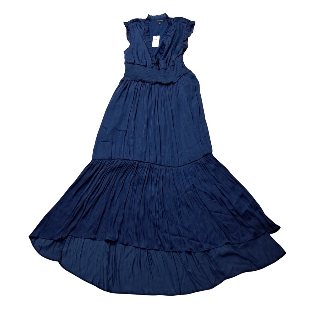 NWT Banana Republic Maxi Dress Womens 6 Blue Ruffle Smocked Waist Wedding Guest